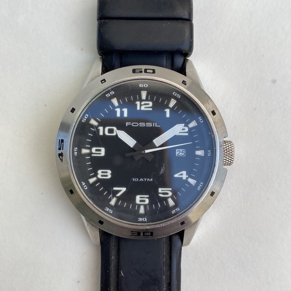 Fossil Other - Fossil AM-4239 Stainless Steel Black Silicone Band 45mm Watch